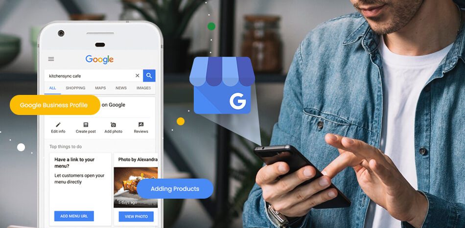 Restaurant owner checking Google Business Profile performance on a mobile phone
