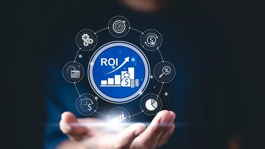 Restaurant marketing ROI concept showing revenue, percentages and time tracking
