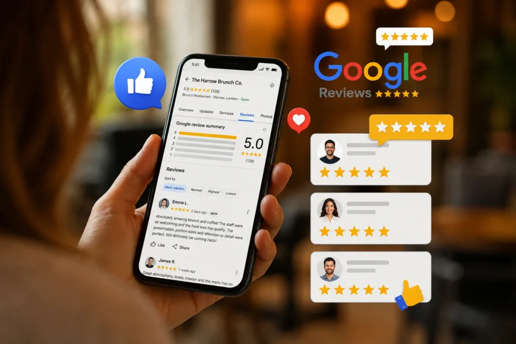 How to Get More Google Reviews for Your Restaurant 3 Restaurant customer reviews displayed on a smartphone